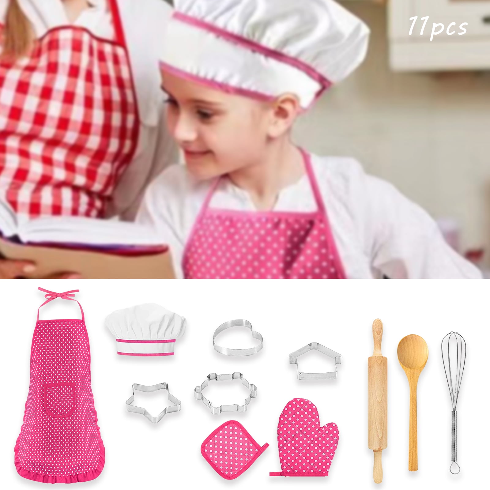 11pcs Kids Chef Apron and Hat Set Children Kichen Cooking Baking Cooks Game HA 