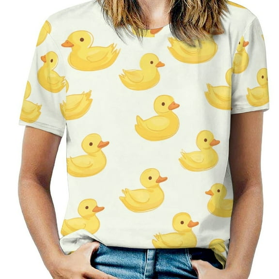 Rubber Duck Pattern-1 Women's Short Sleeve T-Shirt Crew Neck Casual Summer Trendy Loose Fit Tops