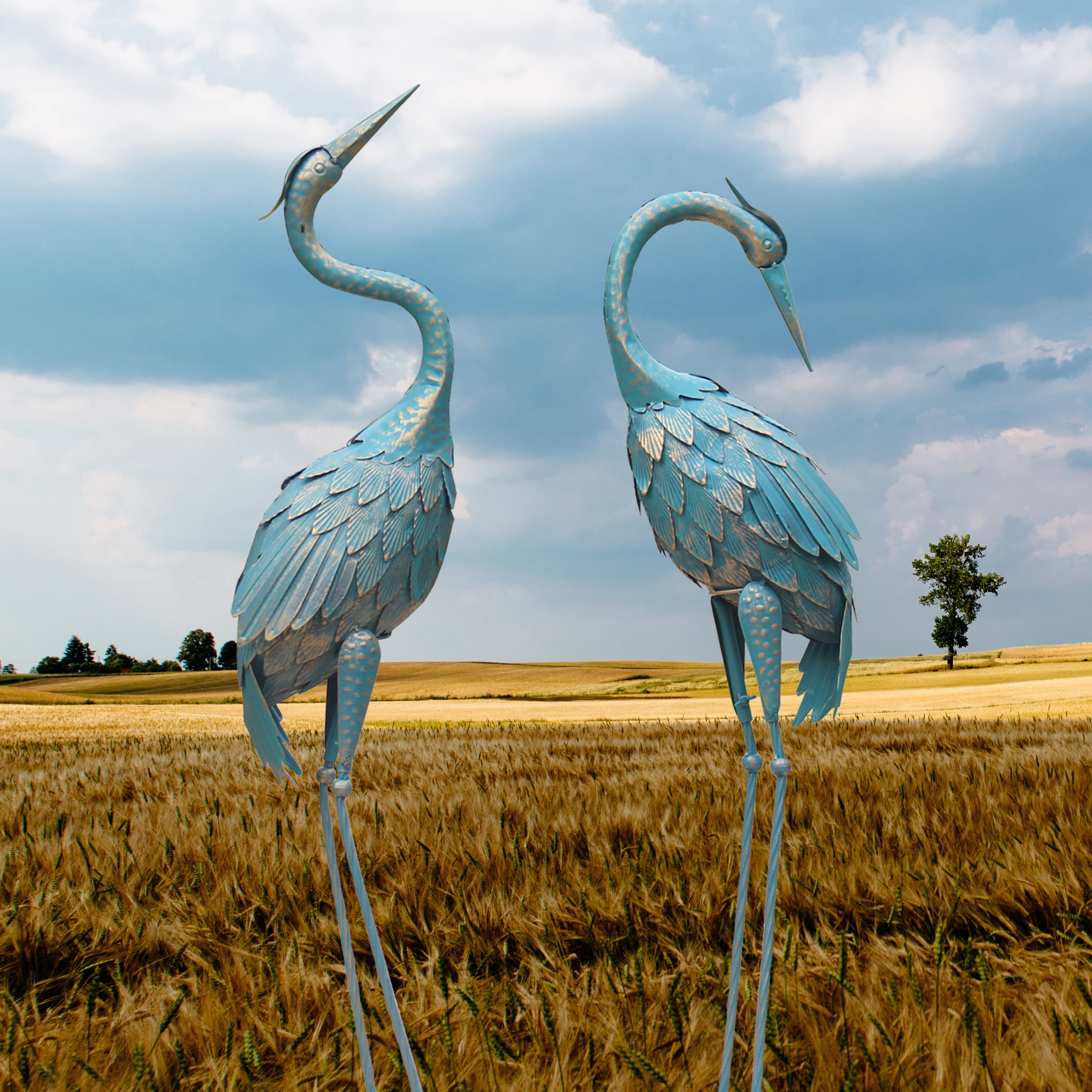 35-40 Inch Standing Garden Crane Statues for Outdoor Set of 2 Metal Birds Garden Sculptures Yard Art for Home Backyard Patio Lawn Decoration
