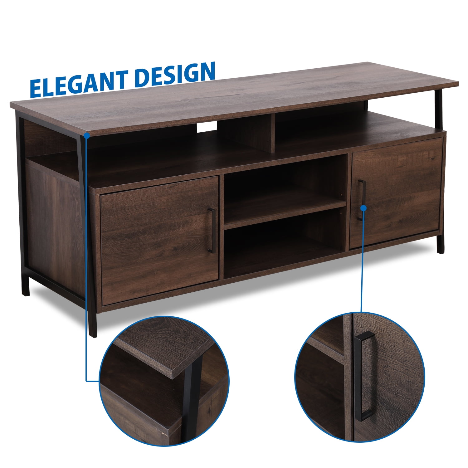 Caffoz 58" Home Entertainment Center Wood Media TV Stand, Smoky Oak