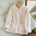 thumbnail image 2 of ManxiVoo Women's Flannel Sleepwear Top Oversized Cardigan Cozy Winter Loungewear Soft Home Wear Long Sleeve Comfort L Size Beige, 2 of 9