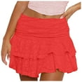 thumbnail image 2 of Letdown Women's Y2k Lace Layered Mini Skirt Ruched A Line Cute Tiered Ruffle Skirt Bottom Going Out Outfits (RD2,S), 2 of 5