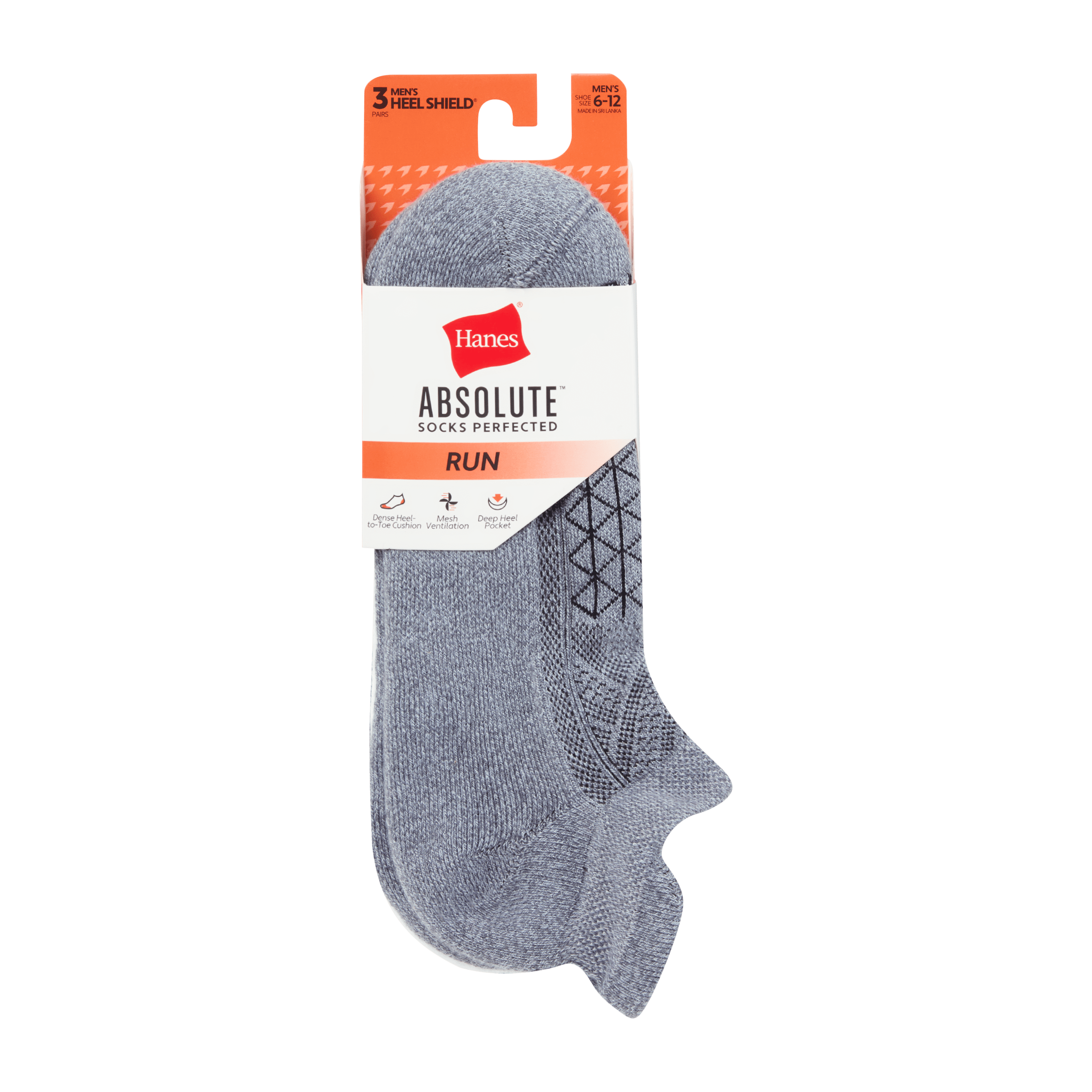 Hanes Mens Absolute Run Comfort Cushioned Heel Shield Socks, 3-Pairs