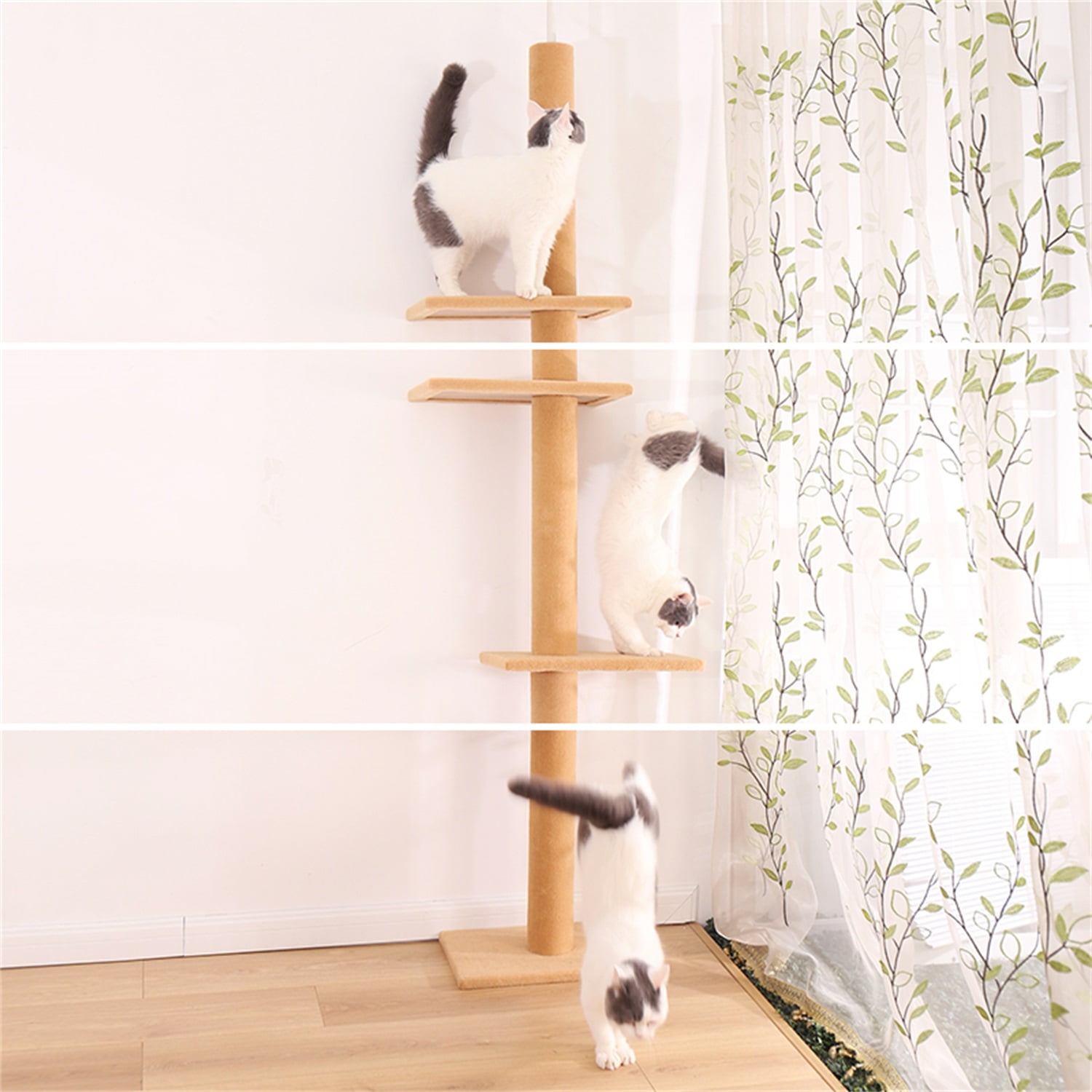 Pefilos Three Tier Cat Tower for Indoor Cats Floor-to-Ceiling Cat Tree Cat Climbing Tree Modern Cat Tree Tower 9 Feet (Adjustable 90"-108" Tall), Beige Pefilos Three Tier Cat Tower for Indoor Cats Floor-to-Ceiling Cat Tree Cat Climbing Tree Modern Cat Tree Tower 9 Feet (Adjustable 90"-108" Tall), Beige