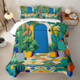 thumbnail image 2 of Castle Fairy Bohemian Desert Plant Scene Quilt Full 3-Piece,Retro Geometric Floor Pattern Full Bedspread Sets,Mustard Royal Blue,1 Coverlet and 2 Pillowcases, 2 of 7