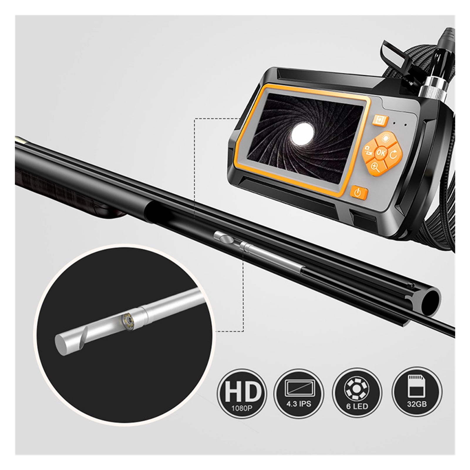 3.9mm LCD Endoscope Cleaning Visual Inspection Camera 20 Caliber & Larger Shooting Insertion Tube &4.3 Inch 1080P ,Various Applicable