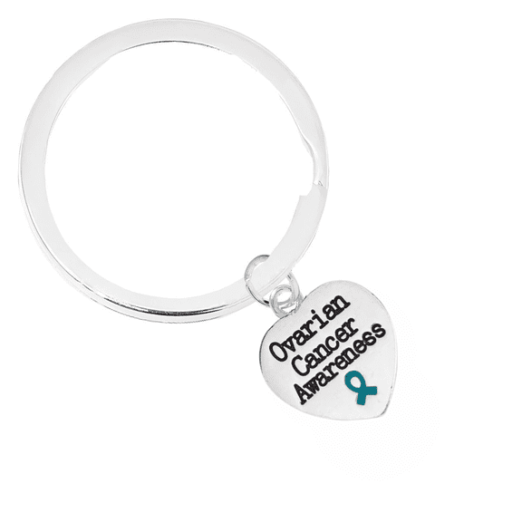 12 Pack Ovarian Cancer Awareness Heart Charm Split Style Key Chains (12 Keychains)