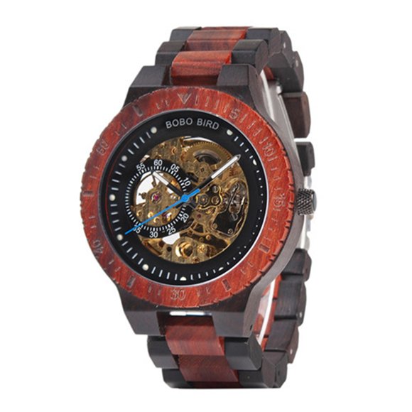 BOBOBIRD BOBOBIRD Automatic Wooden Mechanical Men's Watch with Buckle Clasp, 47.9mm Case, 23.1mm Band, Includes Wooden Gift Box - Model R05-2