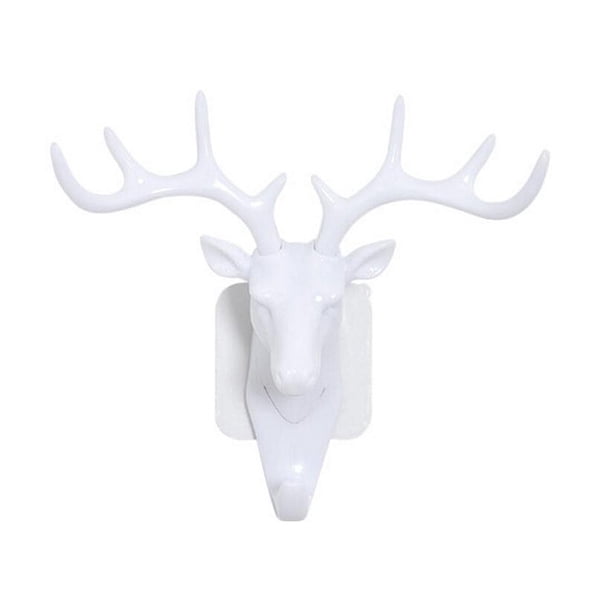 Bewildely Perchero de pared con astas de cabeza de ciervo, perchero para colgar llaves, decoración de animales Almacenamiento y organización del hogar blanco