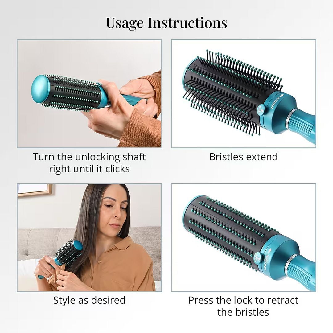Hair Brushes for Women - Curly Hair Blow Dryer Brush Self Cleaning Detangler Round Brush for Blow Out - Roller Retractable Travel Blue Christmas Gifts