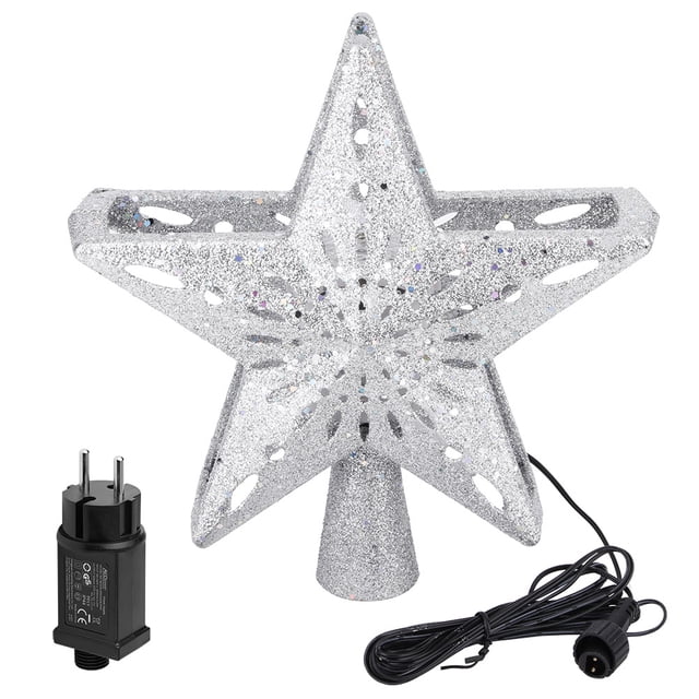 Luz LED de proyector de copo de nieve con estrella hueca - Decoración superior del árbol de Navidad