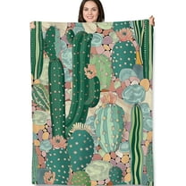 Cactus Pattern Blanket, Desert-Themed Fleece Throw with Colorful Cactus Design, Soft Cozy Lightweight Blanket, for Nature Lovers and Southwestern Decor, 50x60 in