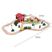 Fun Little Toys 77PCS Wooden Farm Train Set, Magnetic Wood Track with Barn Farm Animals Trees, Expandable Educational Toy, Non-Toxic Wooden Playset, Birthday Christmas Gift for 3-7 Boys Girls