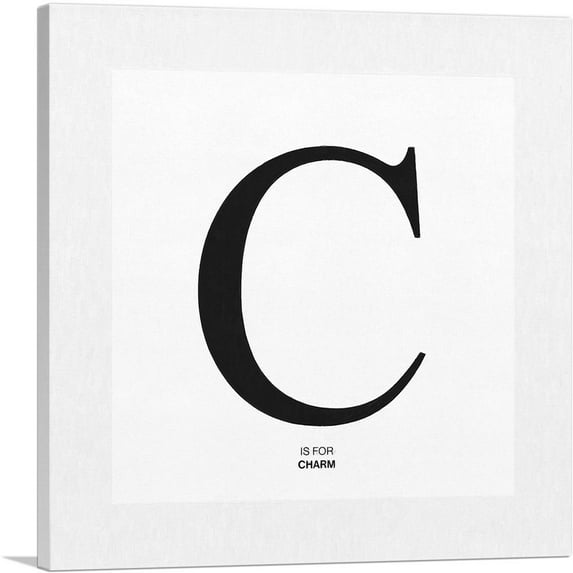 ARTCANVAS Modern Black and White Gray Serif Alphabet Letter C Canvas Art Print - Size: 36" x 36" (1.50" Deep)