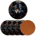 thumbnail image 2 of Wolf 6pcs Round Coasters Set, Microfiber Leather Drink Coasters, 11x11 cm/4.3x4.3 in Size for Decoration, 2 of 6