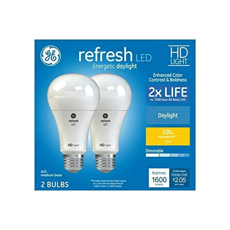 GE Refresh 2-Pack 100 W Equivalent Dimmable Daylight A21 LED Light Fixture Light Bulbs