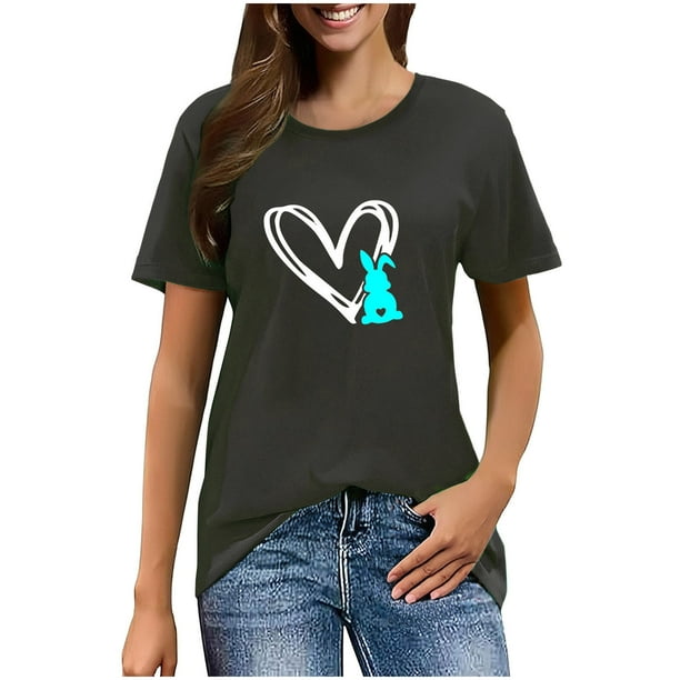 Mujeres Manga Corta de Verano Tops Pascua Impresa Cuello Redondo, Blusa de Moda Casual para la Primavera