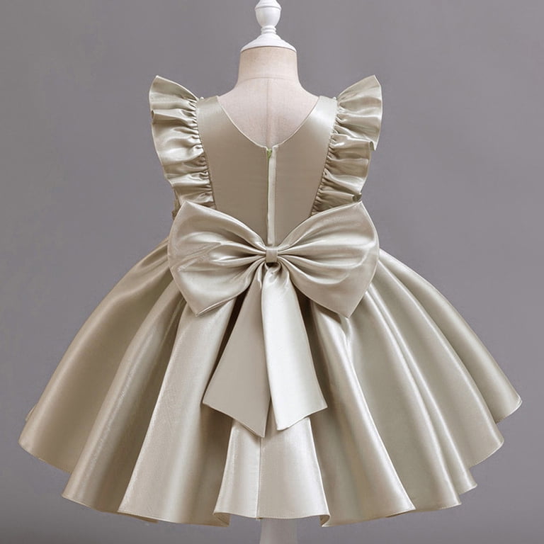 KSODFNXH Girls Prom Dresses 9m-6y Toddlers Kids Cute Ruffle Sleeveless Crewneck Solid Color A-Line Semi-Formal Flower Girl Evening Party Dress, Girl's