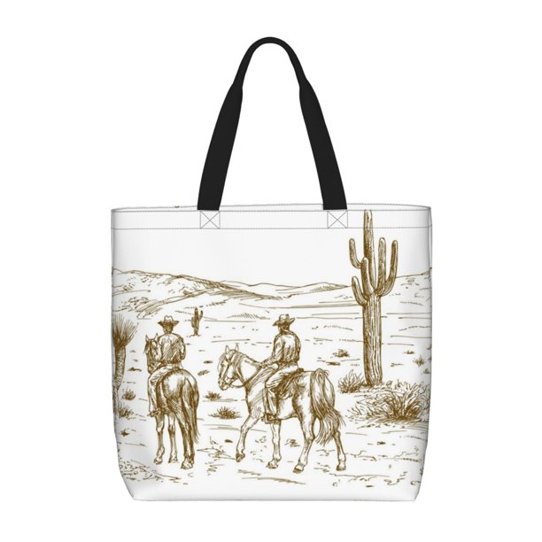 Balery Western Desert Cowboys Bolsa de Mano para Mujeres con Cremallera, Bolsa de Gimnasio con Compartimentos, Bolsa para Laptop, Bolsa para Trabajo