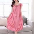 thumbnail image 2 of Tnhcen Plus Size Nightgown Women's Summer Sleepwear Sexy Lace Trim Short Sleeve Nightdress Ice Silk Midi Nightgown L-2XL Available in pink and purple, 2 of 9