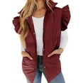 thumbnail image 4 of Winter Women's Button Down Puffer Vests Ruffle Sleeve Padded Gilet with Pockets, 4 of 7