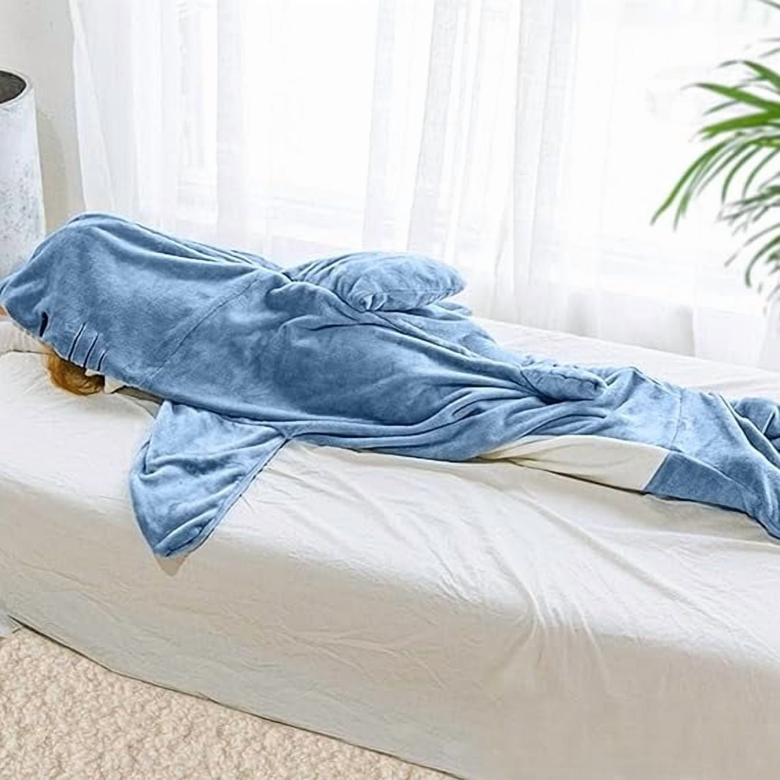 RAINBEAN Shark Blanket Hoodie Onesie for Adults and Kids, Cozy Flannel Shark Sleeping Bag