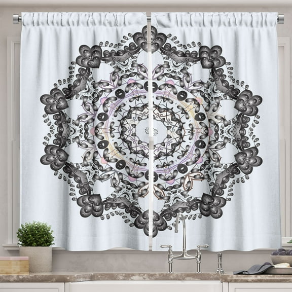 Ambesonne Mandala Kitchen Curtains, Christmas Holiday Design, 55"x39", Multicolor