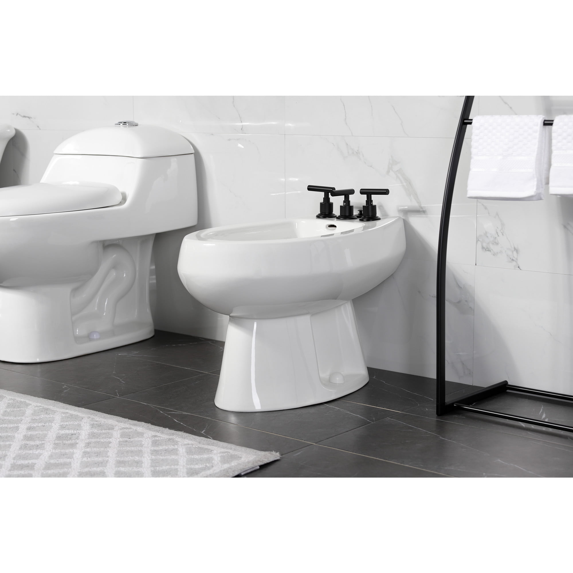 Kingston Brass KB6320CML Manhattan Three-Handle Bidet Faucet with Brass Pop-Up, Matte Black