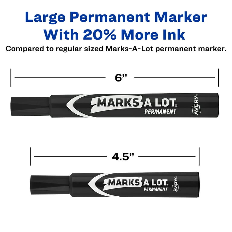 Avery Marks-A-Lot Permanent Markers, Large Desk-Style Size, Chisel Tip, 12  Black Markers (98028)