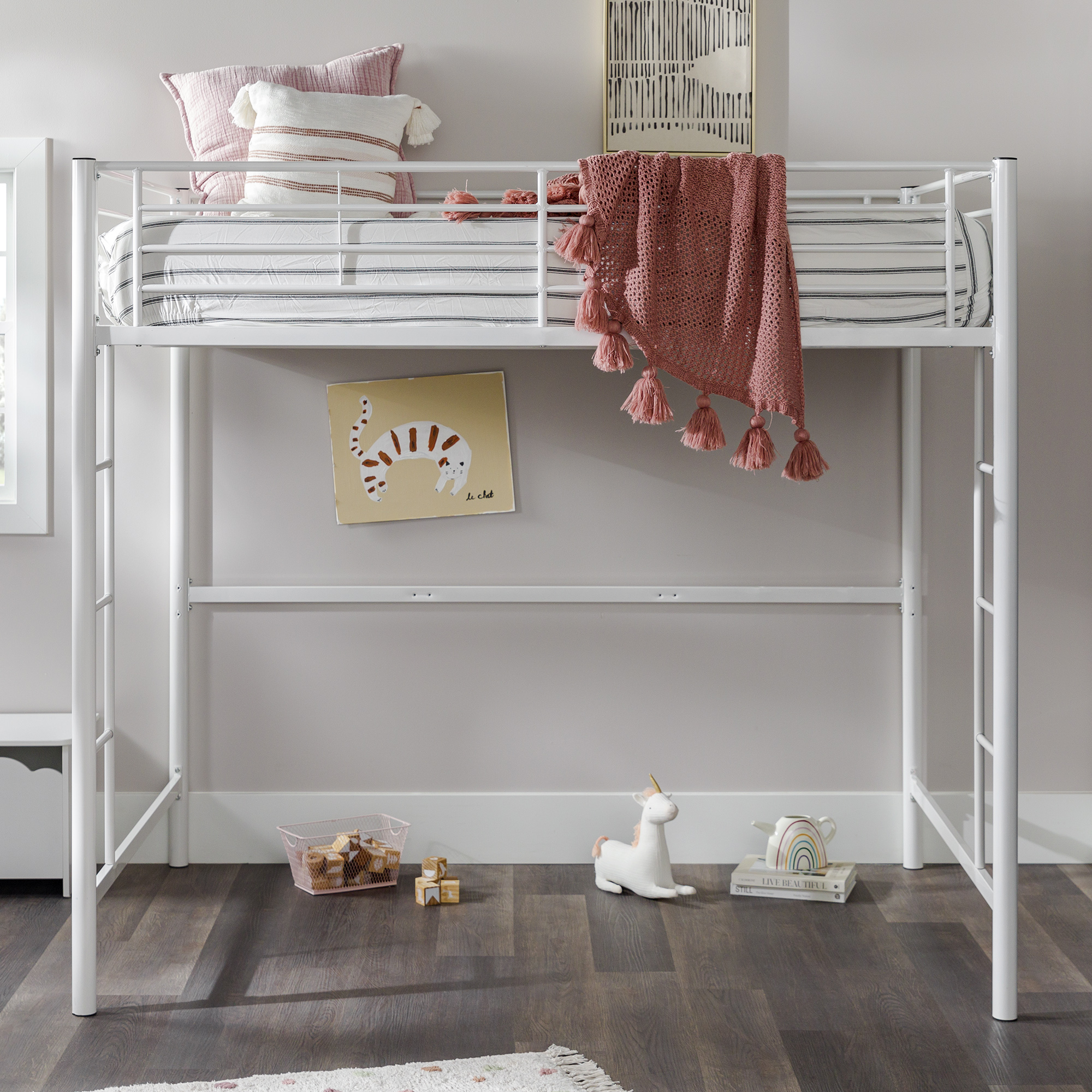 Walker Edison Full Size Premium Metal Loft Bed - White - image 3 of 20