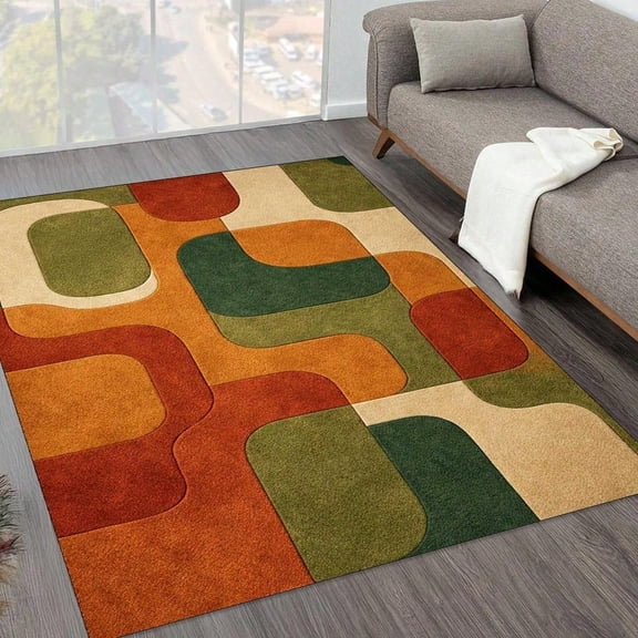 [Room Decor Rug]Mid Century Modern,Rug, R Abstract,Area Rug, Boho Geometric Living Room Rug, Scandinavi