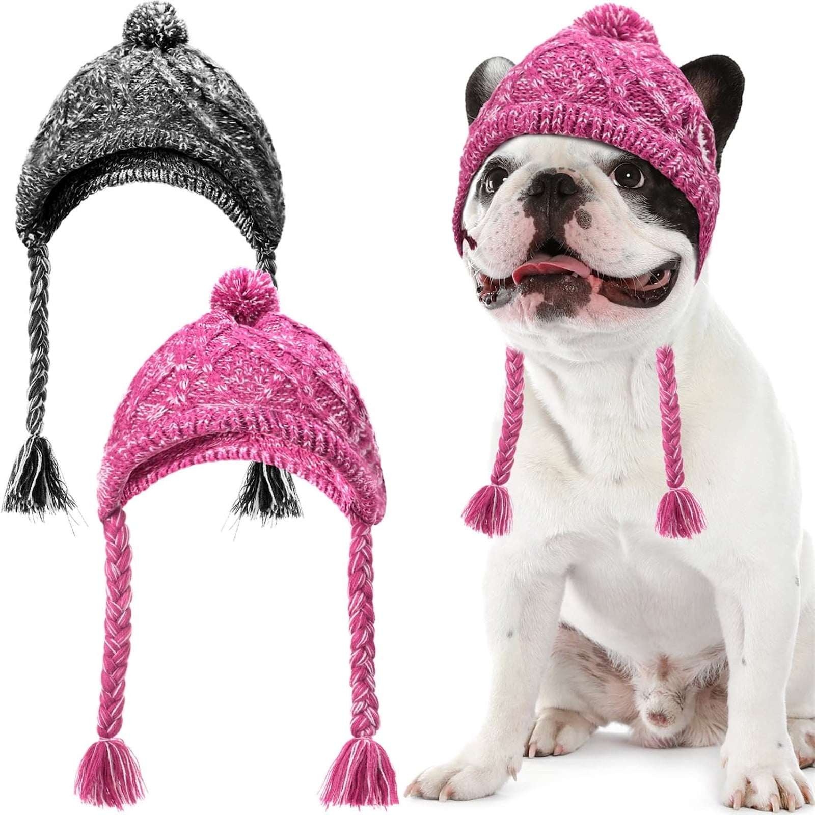 SPurple Pet Hats Dog Hats with Ear Holes Warm Winter Cat Knit Caps