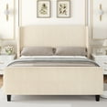 thumbnail image 2 of Miniyam Queen Size Upholstered Bed with Wingback Headboard, USB Charging Station for Adult, Beige, 2 of 7
