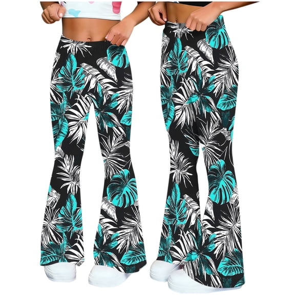 Xdegoge Boho Floral Bell Bottom Pants for Women Elastic High Waist Flared Leggings Vintage Botanical Print Wide Leg Trousers Casual Comfy Yoga Workout Bottoms