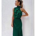 thumbnail image 2 of Robe Longue Plissée Sans Manches en Satin d'Été pour Femmes, 2 of 3