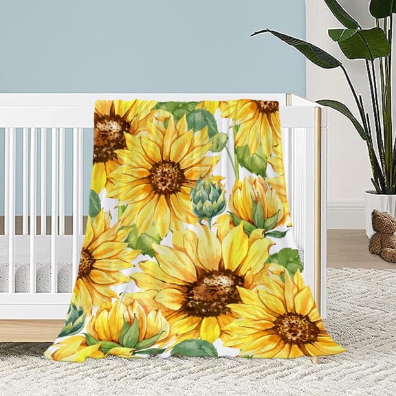 Sunflower Throw Blanket for Kids Small Spring Summer Floral Blanket Girls Boys Child Baby Bed Soft Fuzzy Plush Fleece Blanket Yellow Flower Couch Sofa Decorative Blanket 40x50