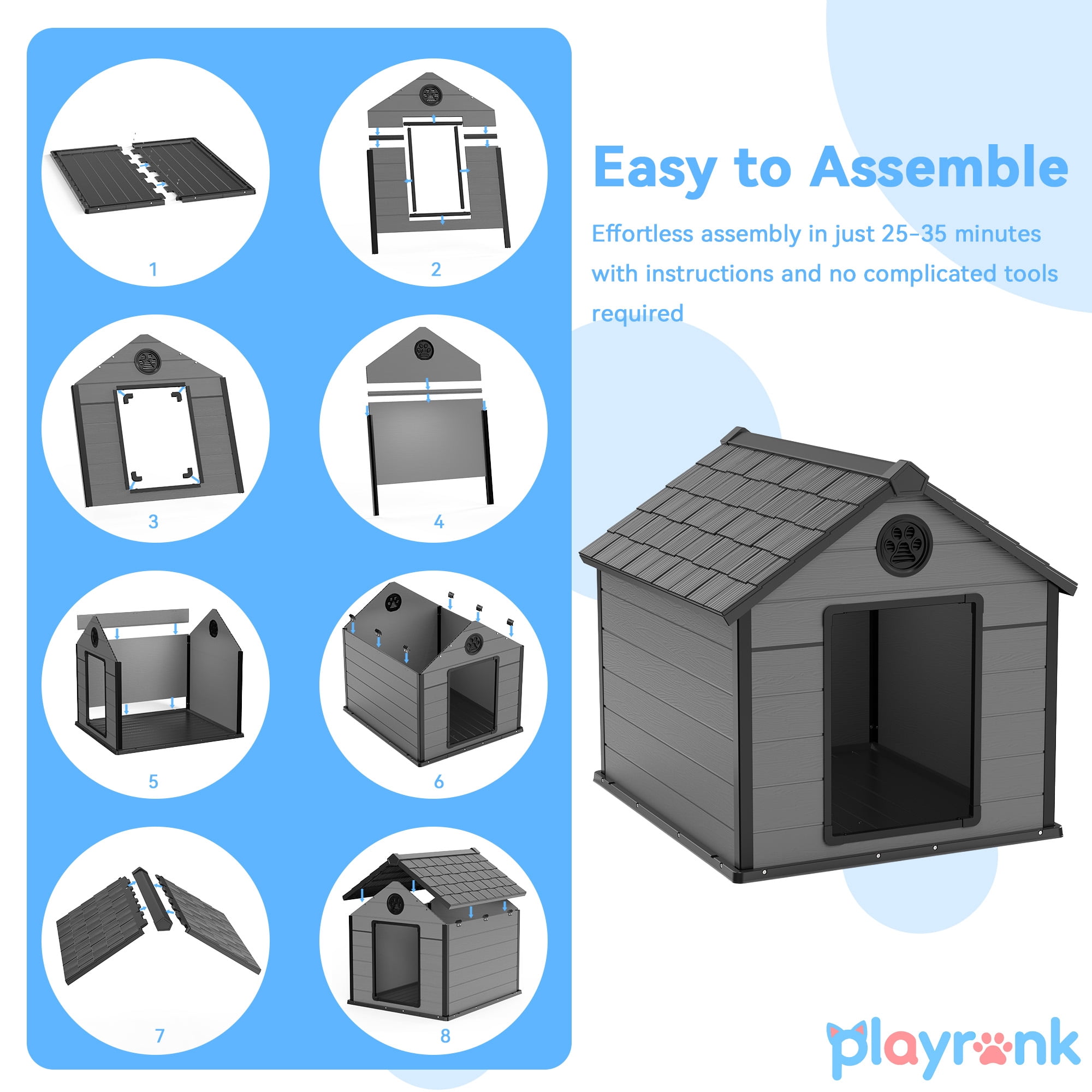 Joxxoaa All-Weather Insulated Dog House for Medium to  Large Dogs, Waterproof Outdoor Dog Kennel with Ventilation, Durable ResinPet Shelter for Backyard Patio, Easy to Clean.Father's Day Gift