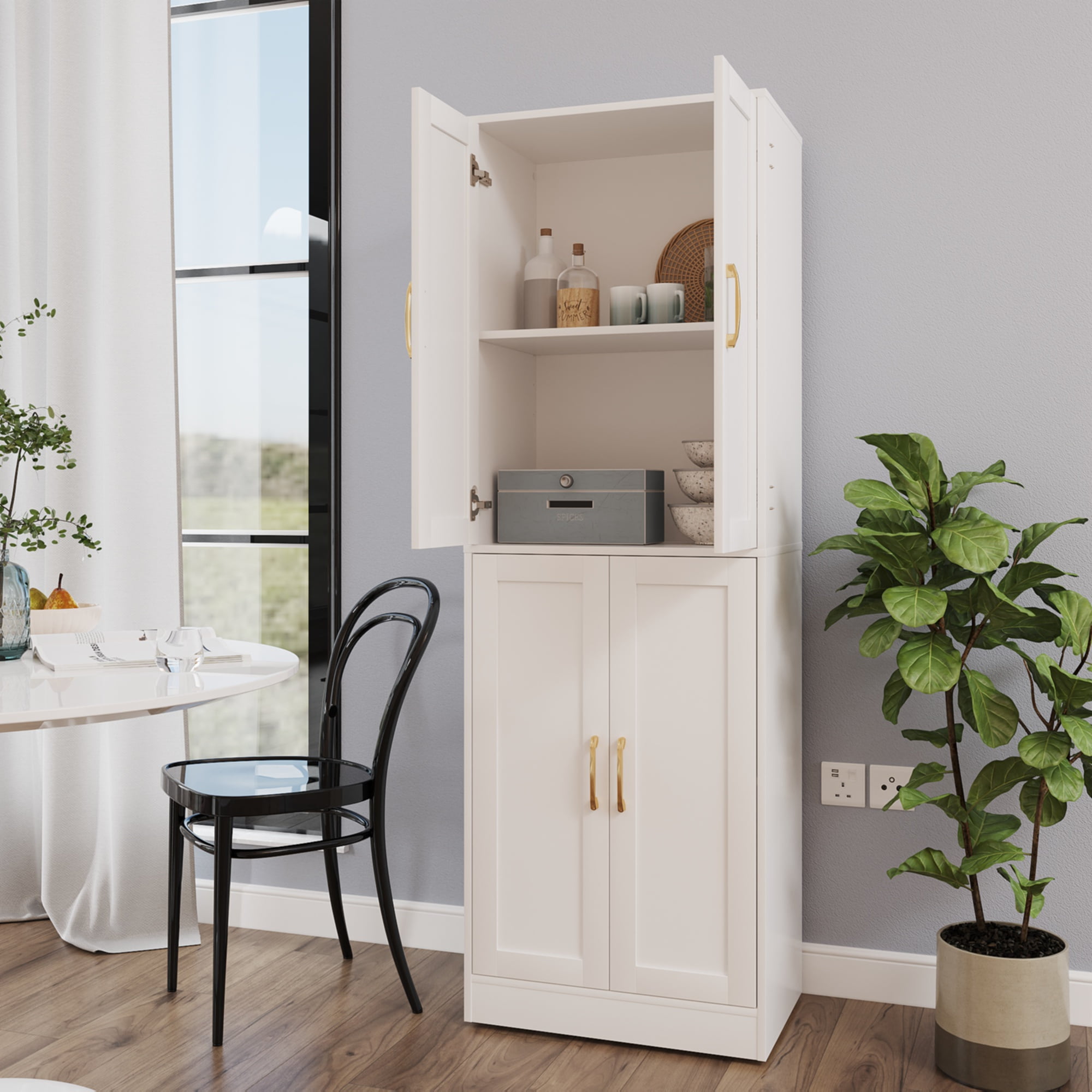 BOCVKENN 67.7" Tall Kitchen Pantry,Farmhouse Storage Cabinet withAdjustable Shelves,Farmhouse Pantry Cabinet with 4Doors,for Kitchen,Dining Room,Living Room
