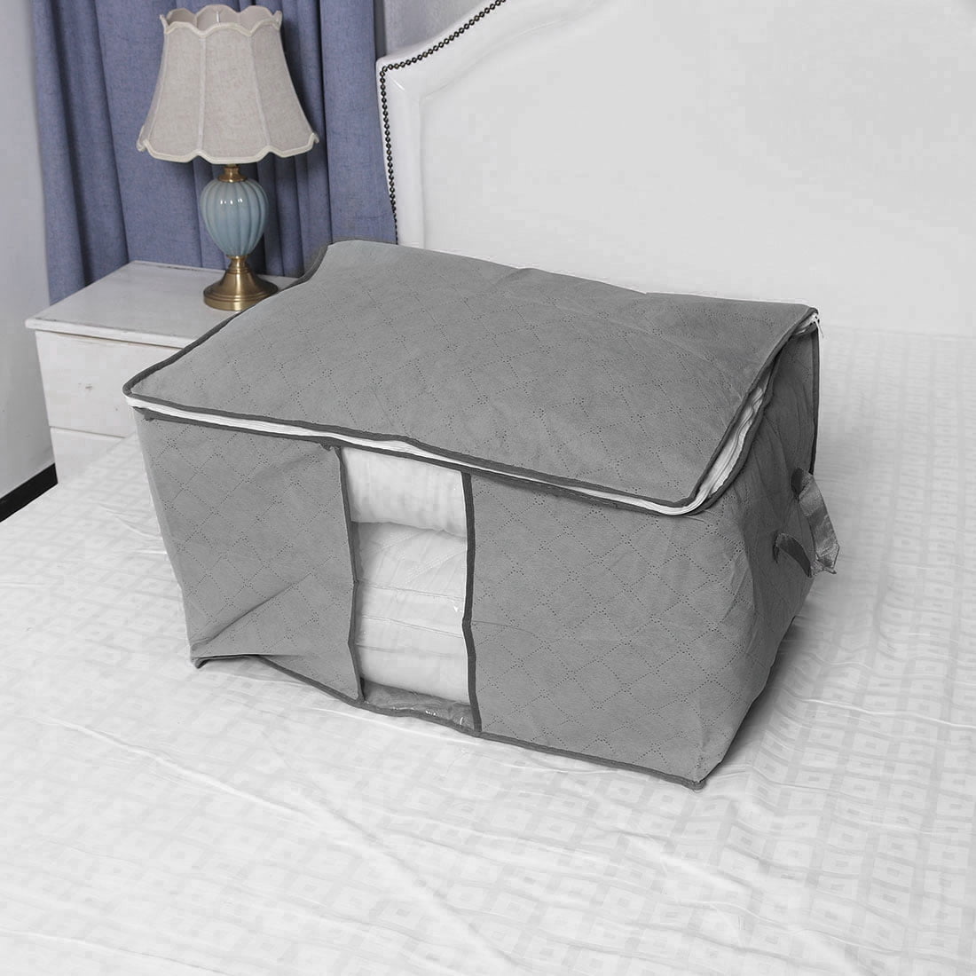 Unique Bargains Home Bedding Quilt Blanket Pillow Dustproof Storage Bag Organizer Gray