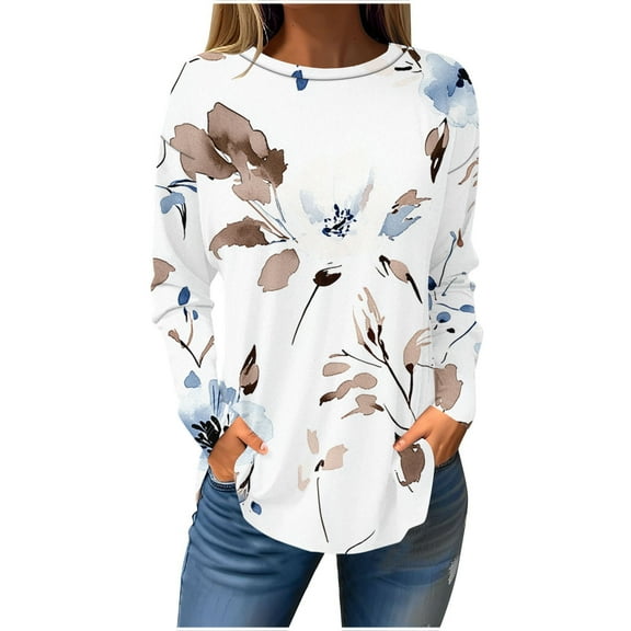 CLOISE Funny Tshirts Shirts for Women Plus Size Crew Neck Tops Tunic Graphic Long Sleeve Pullover Fall Winter Clothes