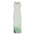 thumbnail image 4 of Summer Dresses for Women Trendy Sleeveless High Waist Boho Ribbed Drawstring Sundress Ruched Sexy High Slit Maxi Dress, 4 of 5