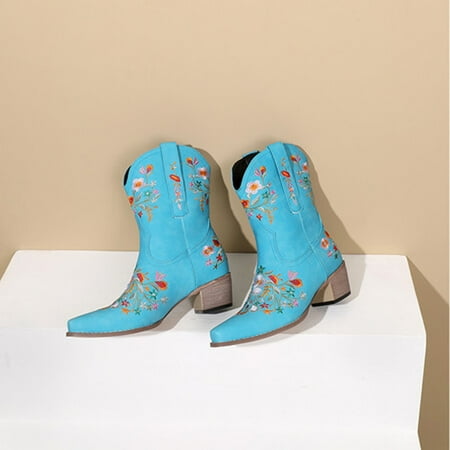 

Bxzhiri Women s Plus Size Fashion Boots Thick Heel Round Toe Embroidered Boots