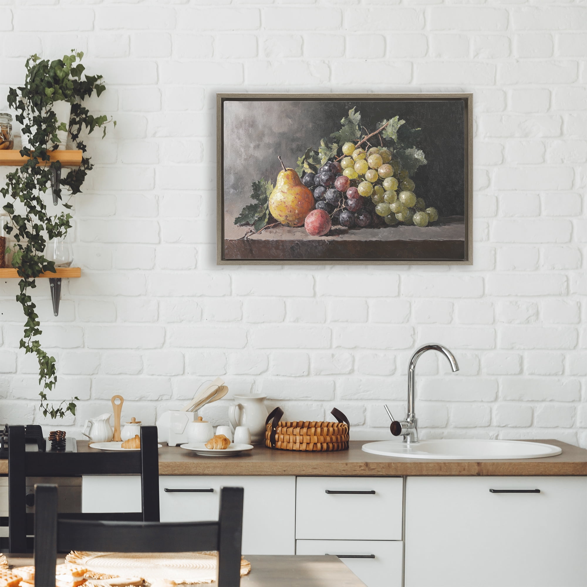 Stupell Industries Bountiful Fruit Classic Still Life Brown Framed Floater Canvas Wall Art, design by Petal Prints Design
