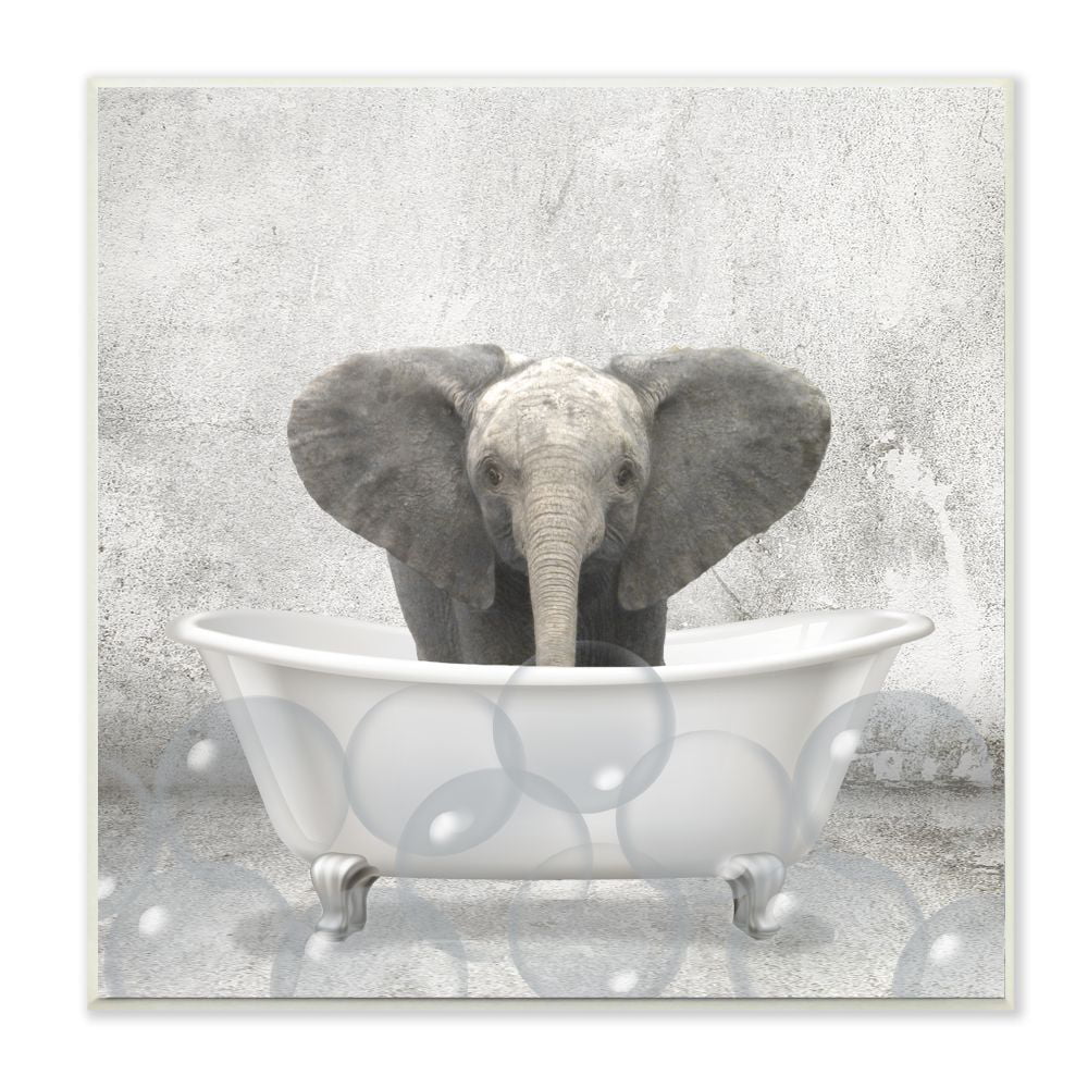 10 x 0.5 x 15 Wall Plaque Designed by Leah Straatsma Art Stupell Industries Elephant Blue Bath Cute Animal Design