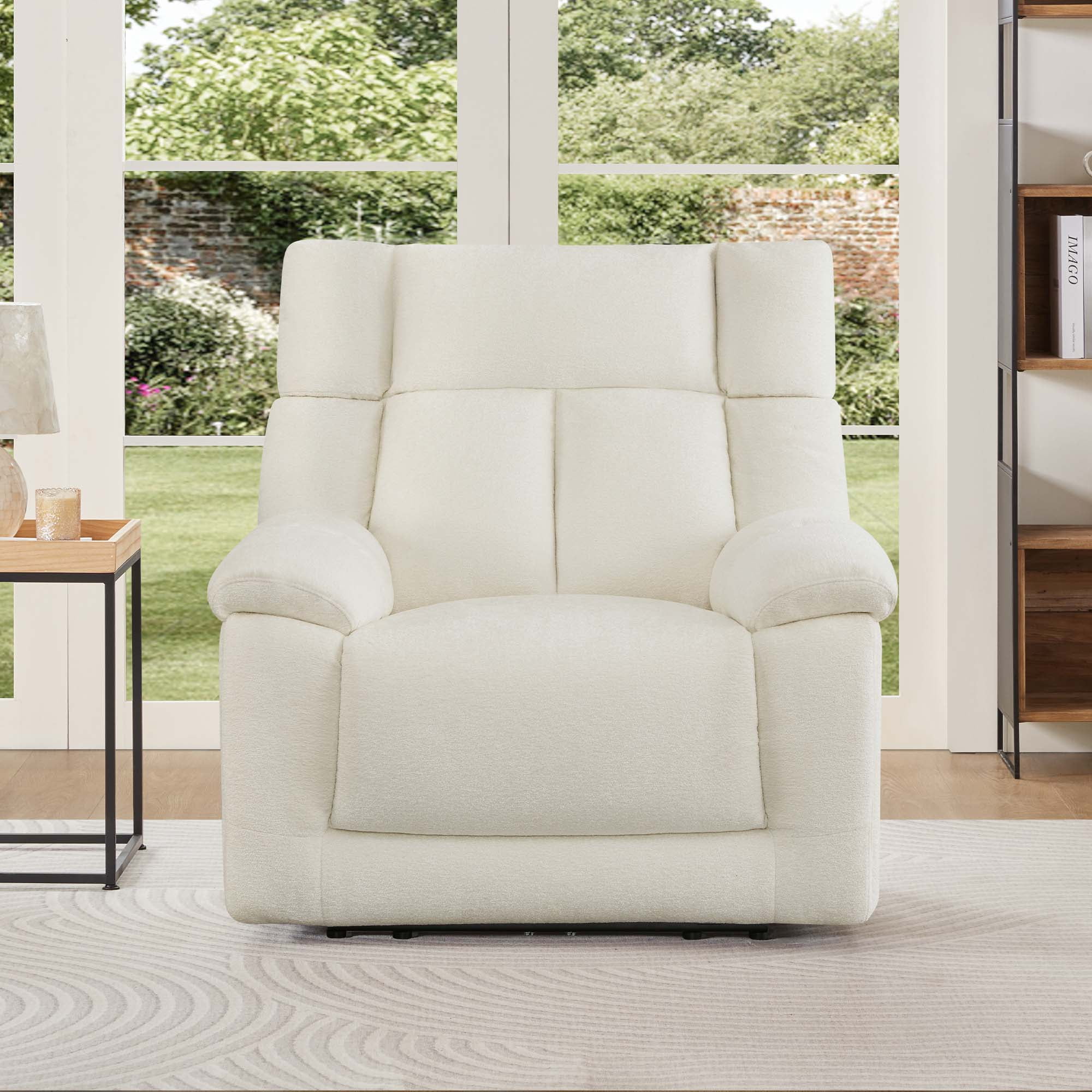 Spruce & Spring Power Lay Flat Recliner with Bluetooth Speakers & Lumbar Support, Cream