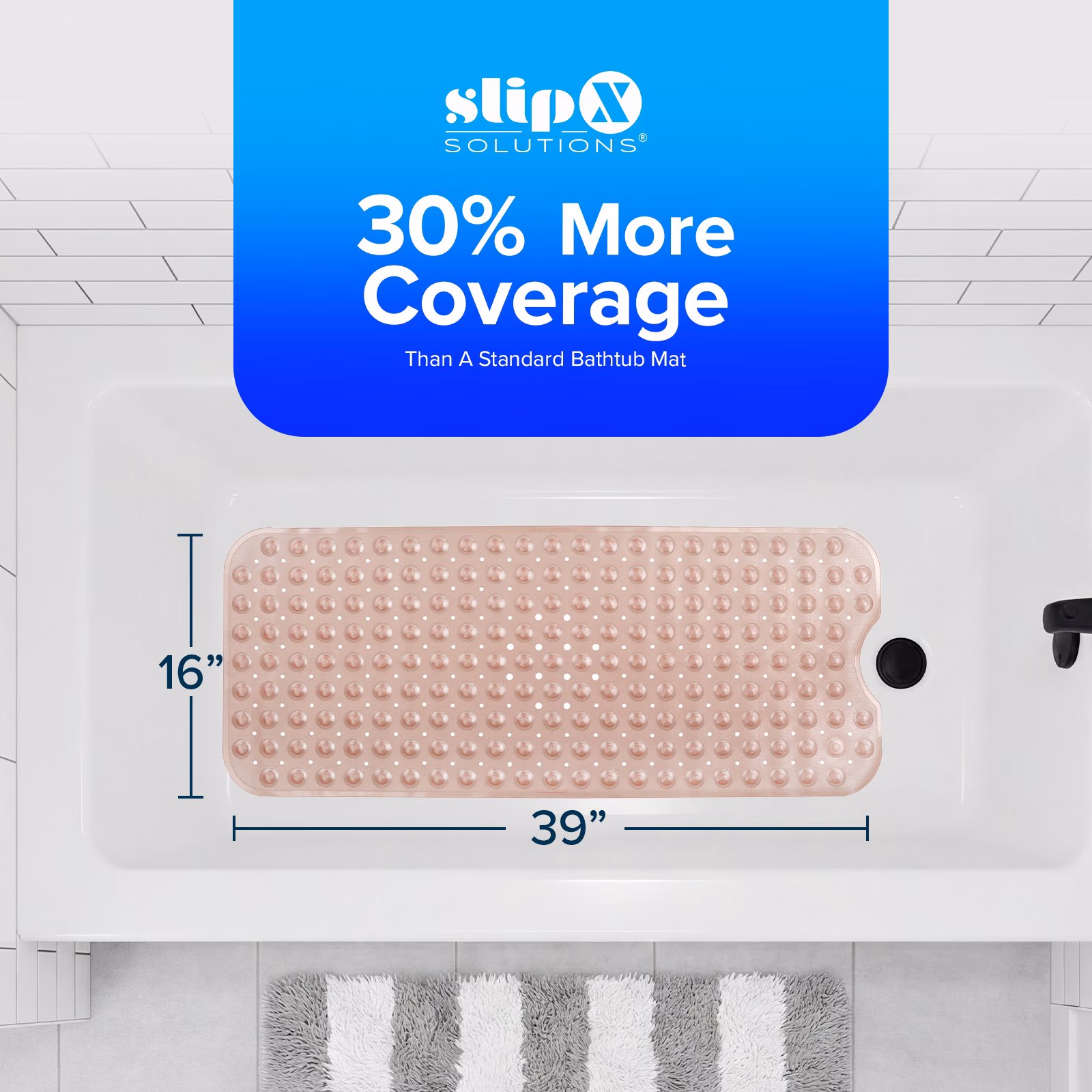 thumbnail image 6 of SlipX Solutions Bathtub Mat Non Slip 39 x 16, Extra Long Bathroom Shower Mat, Suction Cups, 6 of 8