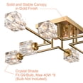 thumbnail image 4 of Claxy 8-Light Gold Semi Flush Mount Light with Clear Grystal Glass Shade, 4 of 6