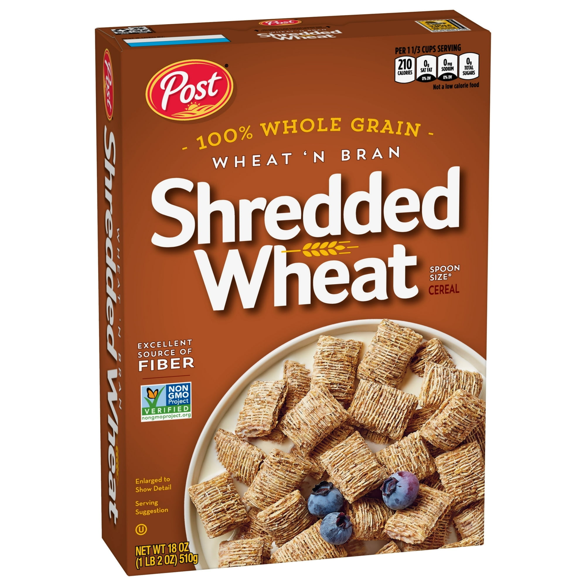 Post Wheat n Bran® Shredded Wheat, Breakfast Cereal, Excellent Source of Fiber, Kosher 18 Ounce (Pack 6)