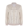 thumbnail image 3 of inhzoy Women's Bomber Jacket Lightweight Zip Up Casual Metallic Jacket Coat Outerwear Champagne L, 3 of 7