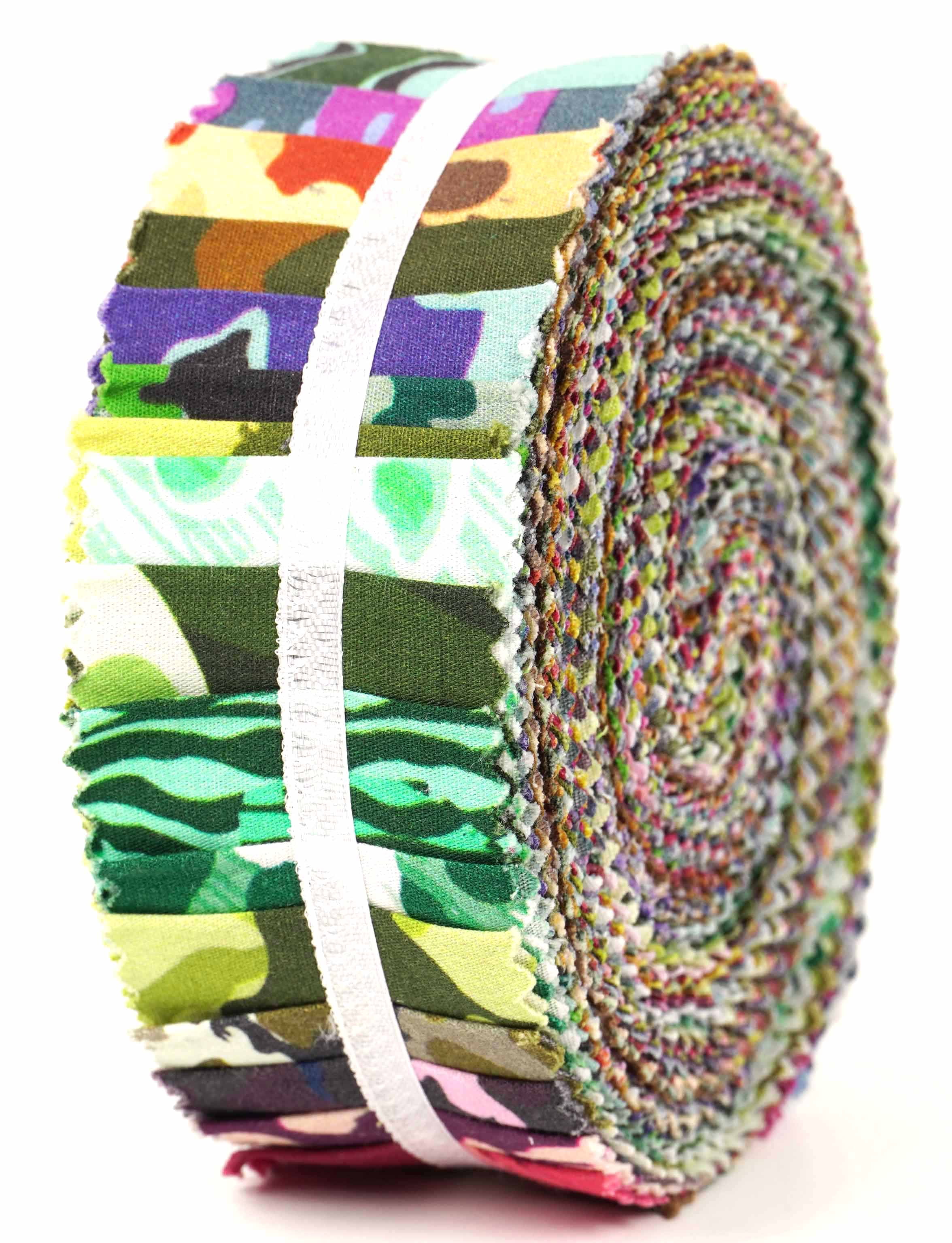 Soimoi 40Pcs Camouflage Print Precut Fabrics Strips Roll Up 1.5x42 inches Cotton Jelly Rolls For Quilting - Multicolor